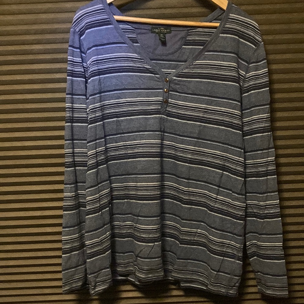 3/4 sleeve blue striped Ralph Lauren shirt size 2X